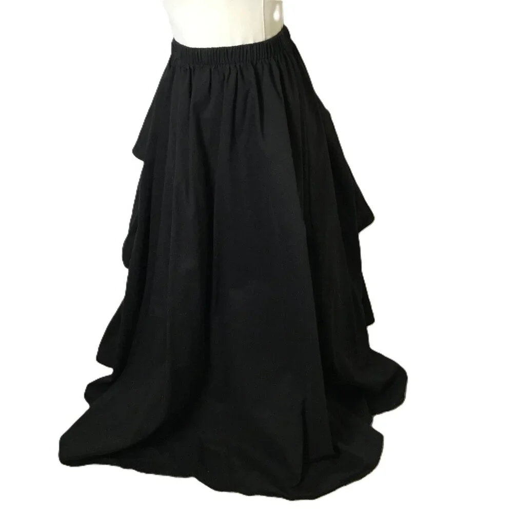 Frontier Classics Black Maxi Skirt Back Ruffles Stretch Band Waist Size M - Picture 2 of 7